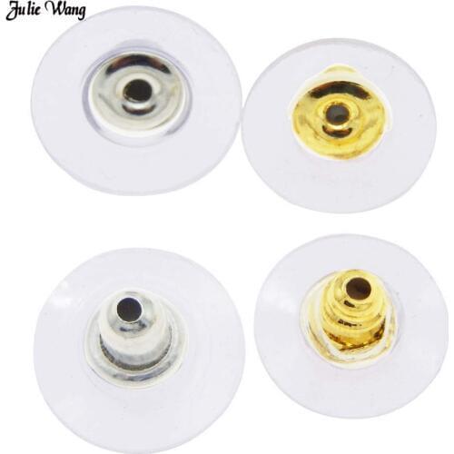 Julie Wang 100pcs/pack Earring Back Stopper Gold Silver Color Ear Stud Cap Jewelry Making Findings Wholesale