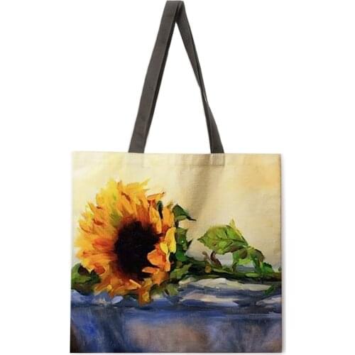 Oil painting sunflower painting handbag ladies ladies Korean shoulder bag casual shopping shopping bag large capacity tote bag