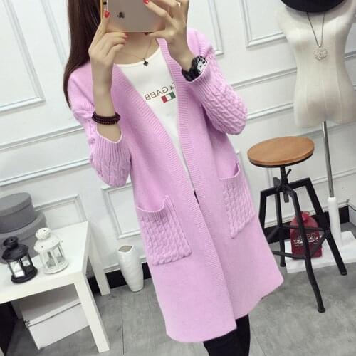 Womens Cardigans 2017 New Spring Autumn Hot Sale V-neck long Sleeve Sweater Fashion Medium long cardigan Knitted Cotton Coats