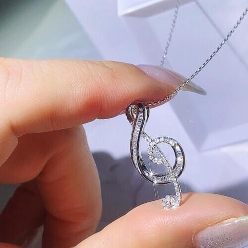 KOFSAC Beautiful 925 Sterling Silver Necklaces Women Jewelry Elegant Zircon CZ Musical Note Necklace Lady Party Accessories New
