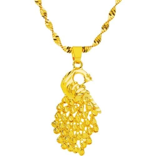 Peacock Shaped Charm Pendant Chain Yellow Gold Filled Girls Womens Pendant Necklace Beautiful Gift Drop Shipping