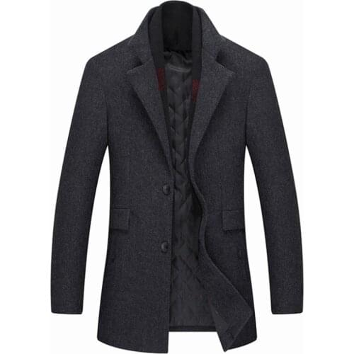 Winter Thicken Woolen Trench Coat Fashion Business Overcoat High Quality Wool Blends Jackets Scarf Detachable Men Casual Tops