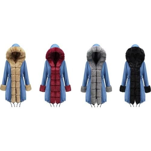 2019 Women Fashion Jacket Ladies Fur Lining Coat Winter Warm Thick Long Casual Outdoor Hooded Parka Female Overcoat