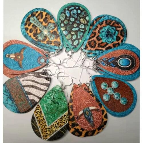 30pairs lot wholesale Womens rough Faux Leather Teardrop Dangle Pierced Earrings