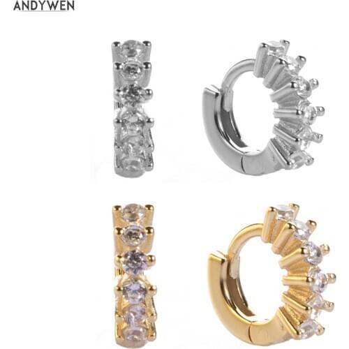 ANDYWEN 925 Sterling Silver 5mm Mini Huggies Small Hoops For Ear Above Accessories Jewelry 2020 Fashion Women Crystal Women