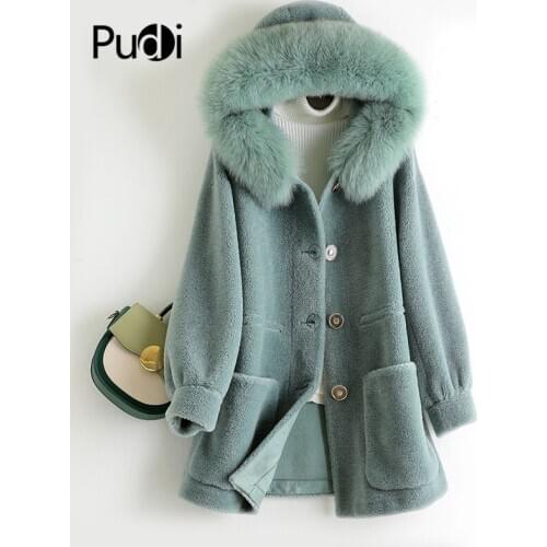 Aorice womens winter warm genuine wool fur with real fox collar coat lady coats jacket over size parka Plus size A50021