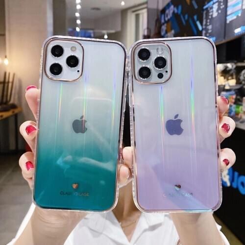 Gimfun Rainbow Laser Gradient Phone Case for iPhone 11 12 Mini Pro Max XS Max X XR 7 8 Plus Glitter Stripe Simple Soft Tpu Cover