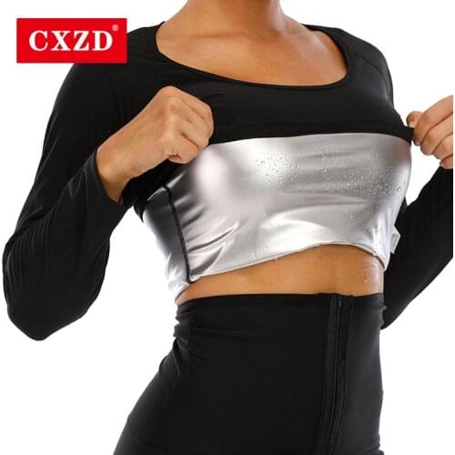 CXZD Hot Body Shaper Long Sleeve TOP Sauna Shapers Hot Sweat Sauna Effect T-Shirts Tops Slimming Fitness Shapewear Workout Gym