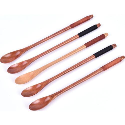 Wooden Spoons Large Long Handled Spoon Kids Spoon Wood Rice Soup Dessert Spoon Coffee Tea Tableware