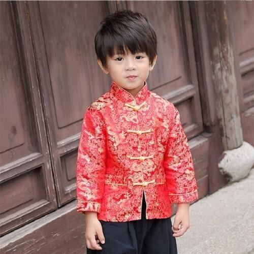 2020 New Year Festival Children Coats Quilted Boys Tang Clothes Costumes Baby Boys Jackets Red Navy Dragon Outfits Outerwear Top