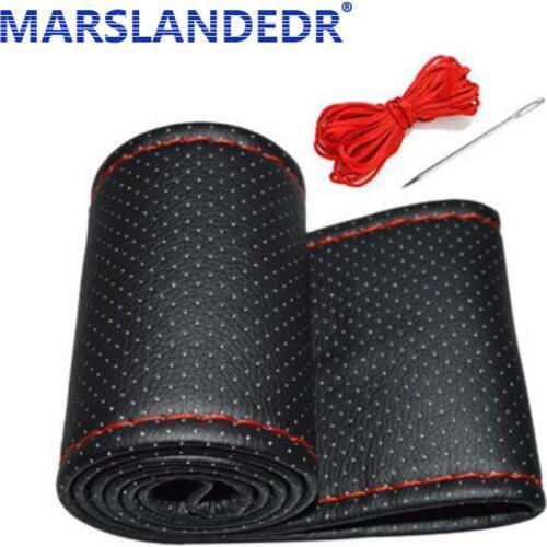 1pcs DIY Car Steering Wheel Cover With Needles RED Thread Artificial Cowhide Faux Leather