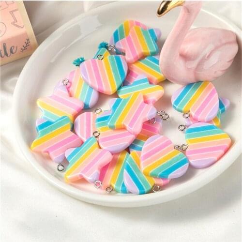 Julie Wang 10PCS 25mm Resin Star Heart Charms Colorful Rainbow Color Pendant Bracelet Earrings Jewelry Making Accessory Decor