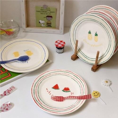 Korean Lovely Summer Little Fresh Korean Ins Hand Painted Lovely Fruit Dessert Ceramic Dish Home Creative Dishes