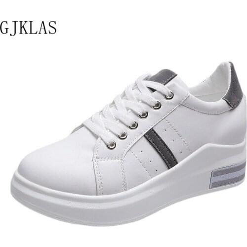 Wedge Sneakers Woman Shoes Big Size Leather Shoes for Women Sneaker Platform Lace-up White Sneakers Chaussures Casual Comfy