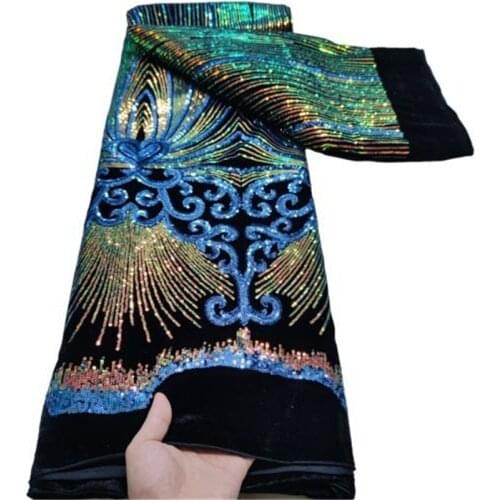 Multicolor African Stain Velvet Fabric 5 Yards Nigerian French Lace Fabrics With Sequins High Quality Fabric For Dress Sewing