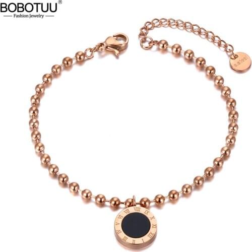 BOBOTUU Trendy Stainless Steel Roman Numerals Charm Bracelets For Women Girls Bohemia Chain & Link Bracelet Jewelry BB20181