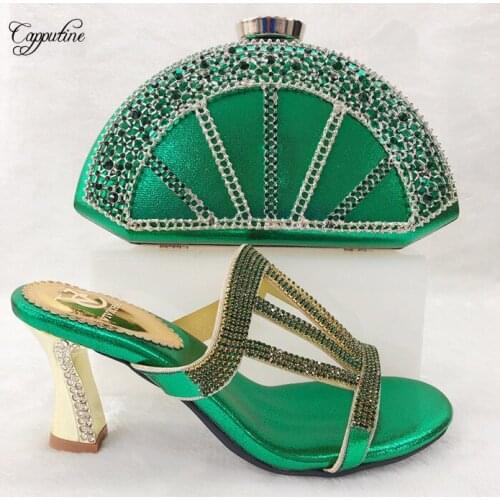 Fashion Green Women Shoes And Bag Set To Match Italian Design Ladies High Heels Sandals With Purse Pumps Handbag 0425 8cm