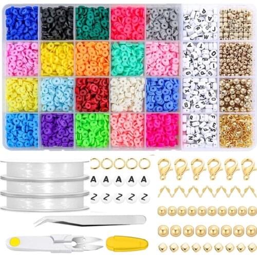 6MM Polymer Clay Flat Round Beads For DIY Bracelet Necklace Accessories Soft Pottery Spacer Beads Boho DIY Jewelry Making Set