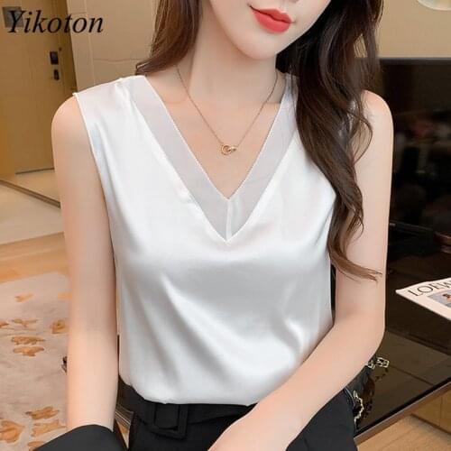New 2021 Sexy Tank Top Satin V-neck Camisole Summer Women Loose Casual Camis off-Shoulder Sleeveless Tanks Tops Womens Clothing