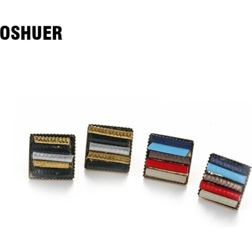 OSHUER New square simple style colorful leather stud earrings for women Jewelry Lover Gift