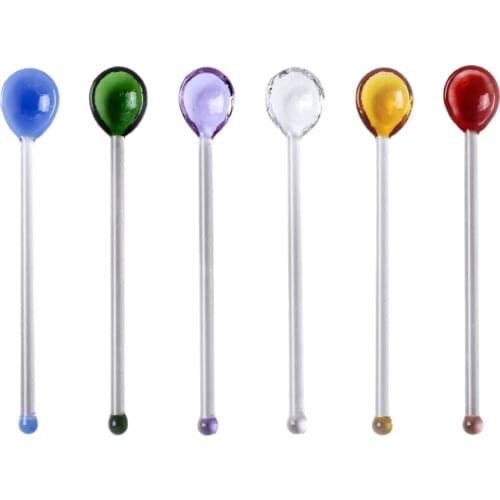 6Pcs Swizzle Sticks Professional Bar Swizzle Sticks Glass Spoon Glass Stirring Stick Long Handle Fruit Juice Coffee With Spoon