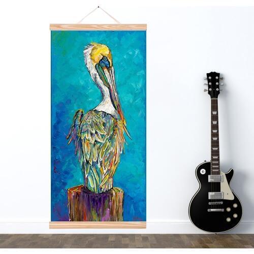 QKART Wall Art Colorful Bird Wall Art Pictures Redy to Hang Canvas Wooden Scroll Paintings For Living Room Home Decor