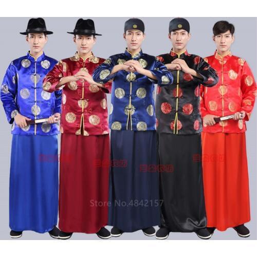 Traditional Chinese Vintage Clohing Satin Ancient Costume New Year Tang Suit Embroidery Kung Fu Uniform for Men Hanfu