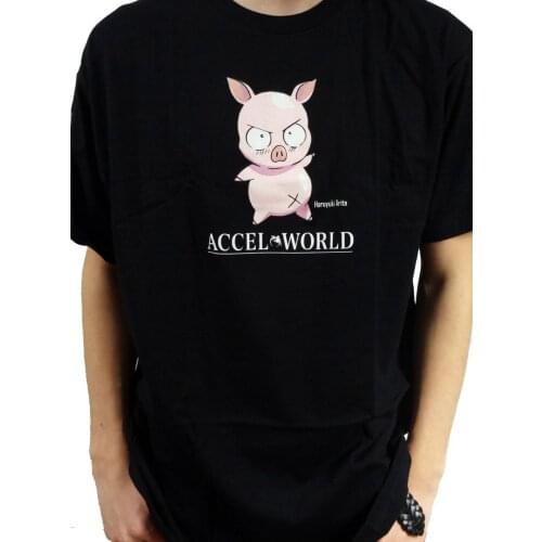 High Quality Casual Printing Tee Accel World Haruyuki Pig Black T-Shirt Official Licensed NEW In USA Summer T-shirt