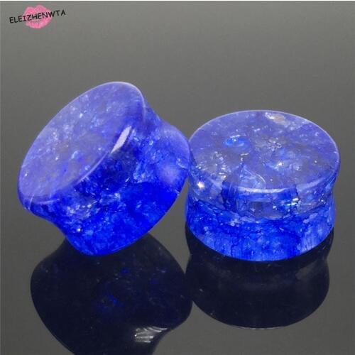 1 PCS 8mm-16mm Blue Style Ear Plugs Flesh Tunnels Crack Glass Popcorn Gauge Expanders Body Piercing Jewelry Stretcher Men Women
