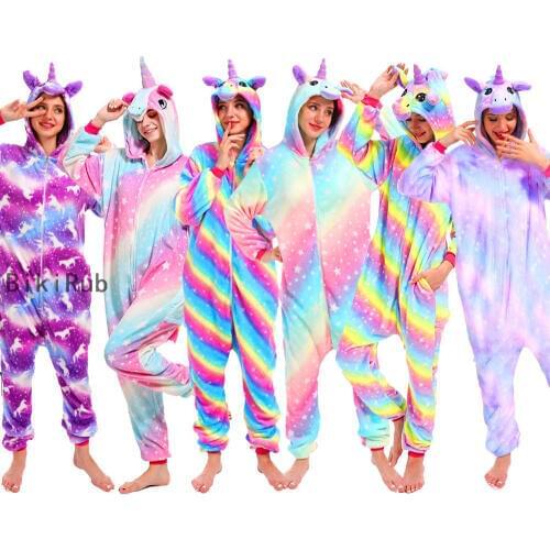 Women Unicorn Pajamas Sets Flannel Cute Animal Pajamas Kids Winter Stitch Pyjamas Hooded Sleepwear Cartoon Homewear