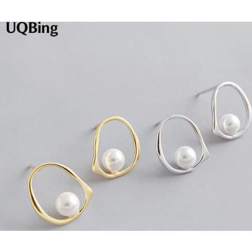 Irregular Hollow Personality Pearl 925 Sterling Silver Stud Earrings Female Simple Summer Ear Jewelry