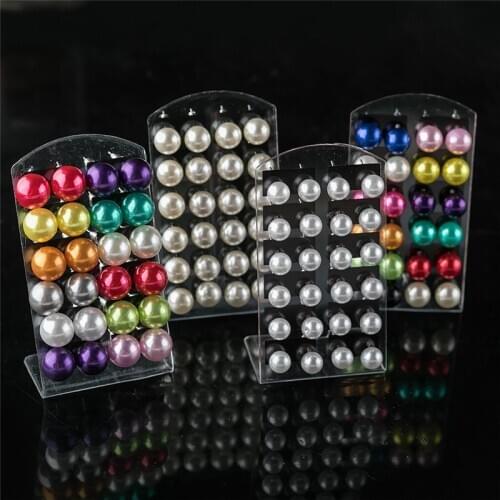 12Pair Colorful 4/6/8/10/12mm Pearl Earring With Display Stand For Women Jewelry Bijoux Brincos Fashion Stud Earrings