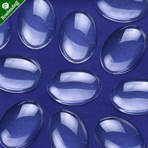100pcs 18x25mm Clear Oval Glass Dome Cabochon Glass Tile Flatback Crystal Magnifying Cameo Base Cover fit Cameo Cabochon Setting