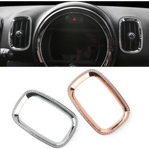 4pcs Car Dashboard Outlet Cover Air Vent Trim Crystals Sticker for MINI Cooper New Countryman F60 2017 Interior Styling Silver