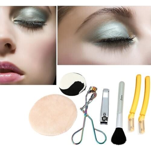 6pcs Makeup Suits Eyebrow Brush Nail Cut Eyelash Curler Powder Puff Beauty Tools Eyelash Curler Kit Makeup Set Colors Random