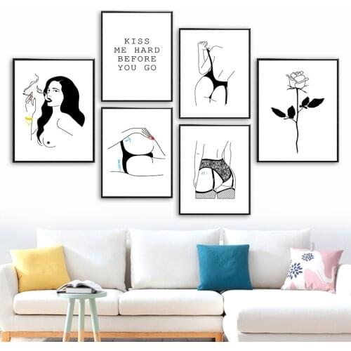 Abstract Sexy Girl Lace Rose Wall Art Canvas Painting Nordic Posters And Prints Black White Wall Pictures For Living Room Decor