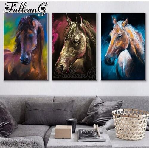 FULLCANG 5d diy diamond embroidery color horse abstract animals diamond painting triptych full square drill home decor FC2341