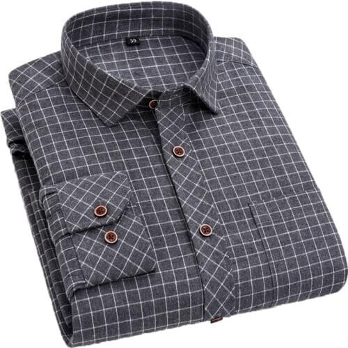 Aoliwen Brand 2021 High Quality Mens Casual Shirts Button-down Collar Regular Fit Checked Long Sleeve Fashion New Plaid Shirt