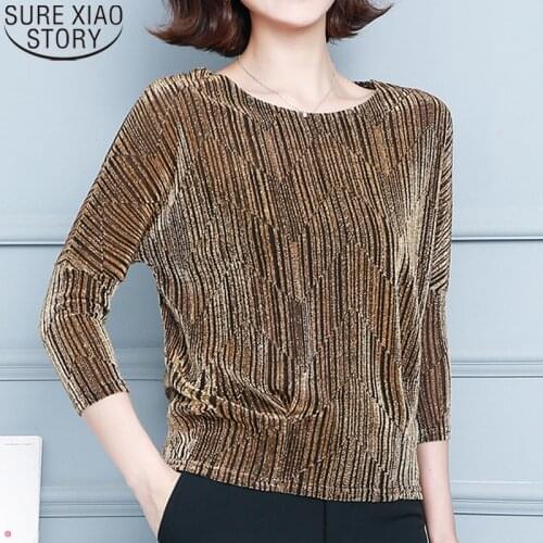 Glitter Shirt Tops Fashion Elegant Shiny Sequin Blouse New Plus Size Tunic Women Blouses Red Golden Shine Womens Blouses 12449