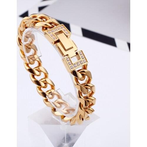 Europe and the United States Hip hop hip hop jewelry stainless steel Cuban chain micro-set white CZ mens bracelet