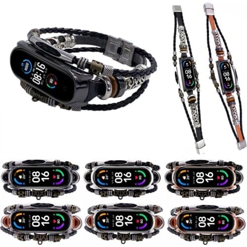 Ethnic Style Beaded Retro DIY Wristband(Upgraded Version) Metal Case Wrist Strap Suitable for Xiaomi Mi Band 6/6 NFC