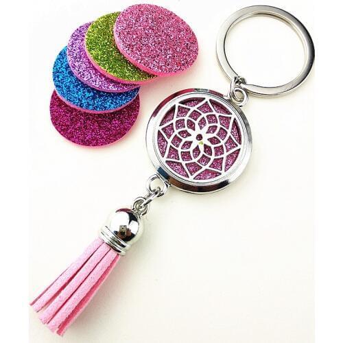 10 styles Key Chains for Choice Mandala Keyring Stainless Steel Essential Oil Diffuser Aromatherapy Perfume Locket Key Chain