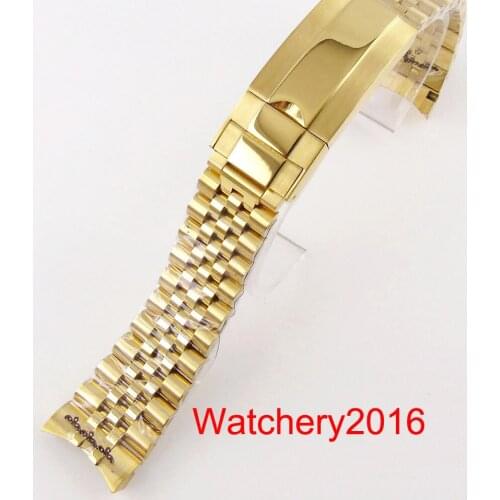 20mm Width 316L Stainless Steel Gold Plated Jubilee Watch Brcelet Fit 40mm Automatic Men Watch Parts Folding Clasp Replace Band
