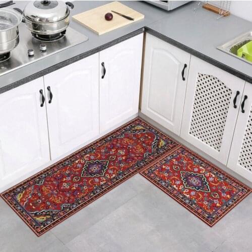 Vintage Pattern Home Kitchen Carpet Anti-Slip Bathroom Long Strip Mat Entrance Doormat Balcony Living Room Area Rug