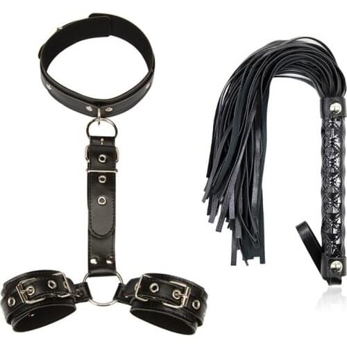Erotic Sex Toys For Couples Woman Sexy BDSM Bondage Handcuffs Neck Collar Whip For Adult Toys Slave Sex Accessories