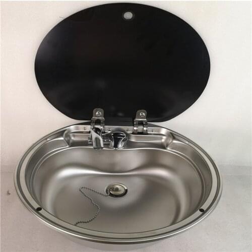 Ф408*150mm Stainless Steel Round Sink with Tempered Glass Lid FS-570 Boat Caravan RV