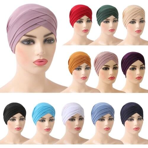 Indian Women Hijab Turban Hat Head Scarf Hair Loss Cover Cancer Chemo Cap Muslim Islamic Beanie Bonnet Stretch Headwear Hat Caps