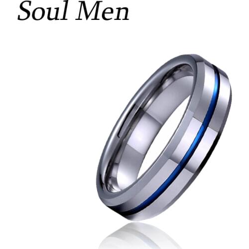 6mm Tungsten Ring for Men Women Comfort Fit Polish Finsh wuth Blue Groove Boy & Girls Promise Wedding Band Size 6 to 12