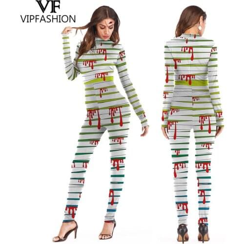 VIP FASHION 2021 Latest Design Jumpsuit Cosplay Bodysuit 3D Terro Mummy Printed Rompers Halloween Style Costumes For Ladies