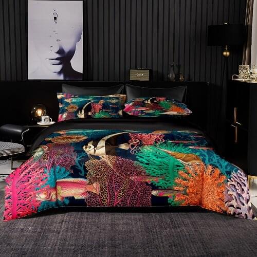 Abstract Style Duvet Cover Set With Pillowcase 200x200 Quilt Cover,264x228 Blanket Cover,Underwater World Pattern Bedding Set